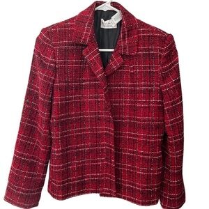 𝅺VINTAGE 80s 90s Villager Petite Red Plaid Knit Blazer Jacket Women's 6P